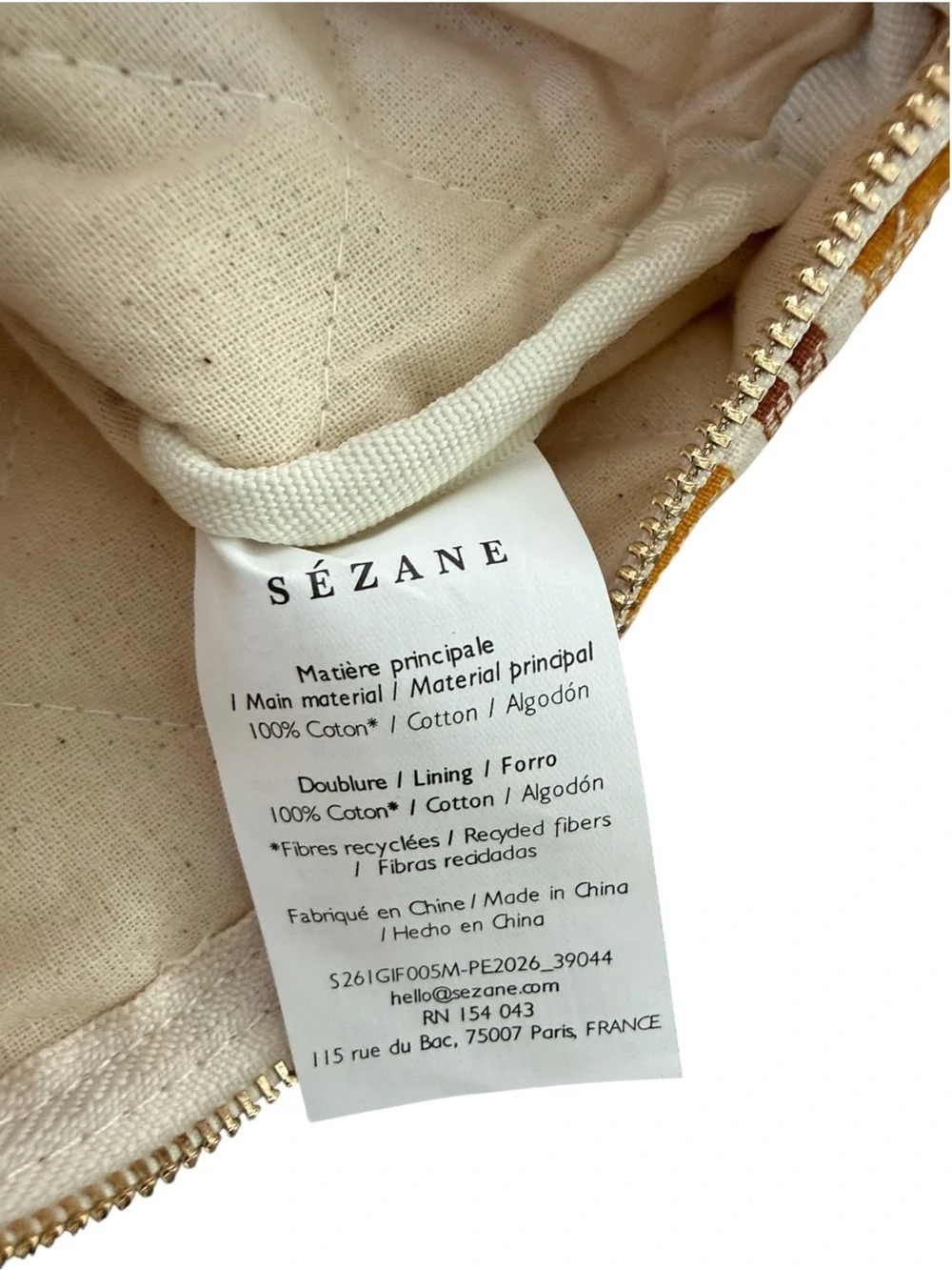 Sézane Gaston Pochette Ochre Plaid Quilted Cotton Clutch Pouch